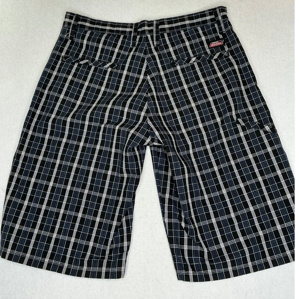 Genuine Dickies Plaid Shorts Mens 32 Black Blue Casual Workwear GR780AMP